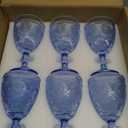 Vintage Wine Glasses Set of 12, 10 oz Glass Goblets Wine Glassware, Romantic Wedding Glass Set, Embossed Drinking Stemware Beverage Cups for Wedding Party Bar, Blue
