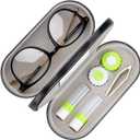 Muf 2 in 1 Double Sided Portable Contact Lens Case and Eyeglasses Case,Dual Use Design with Built-in Mirror,Tweezer and Contact Lens Solution Bottle Included for Travel Kit,Black (Black&Green)