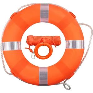 20 Inch Life Preserver Ring with Water Floating Lifesaving Rope 98.4FT Set, Swim Foam Buoy Swimming Pool Safety Throwing Ring Rope Rescue Lifeguard Wall Decoration (Orange)