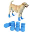 Waterproof Silicone Dog Shoes for Small Medium & Large Dogs, 4 PCS Non Slip Dog Rain Boots with Adjustable Magic Tapes, Paw Protectors Dog Boots for Hot Pavement, Beach, Rain, Hiking (Blue, 2XL)