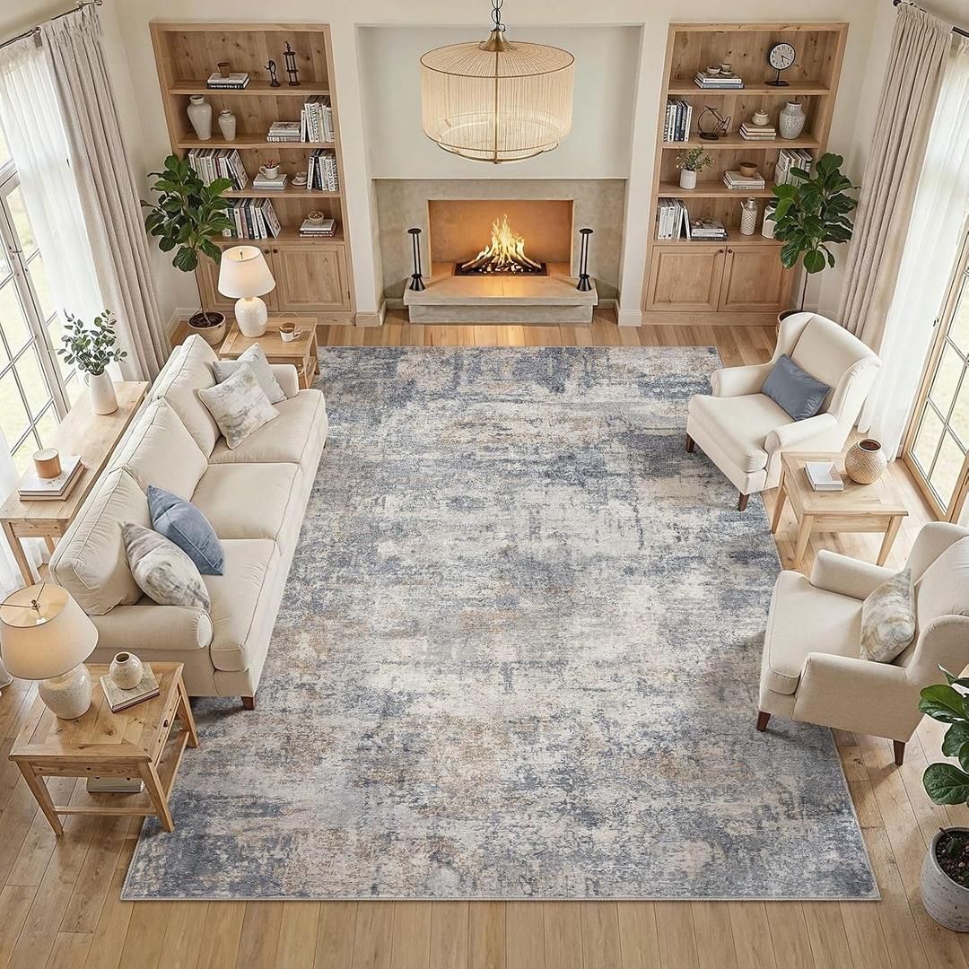 Cotiled 8x10 Area Rug for Living Room Large Modern Neutral Abstract Rugs Washable Nonslip Backing Soft Carpet for Bedroom Dining Room Office Decor Blue/Brown