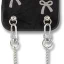 2 x Crossbody Case for iPhone 16 Pro Max - Black with Stylish Silver Detachable Chain - Silver Bows