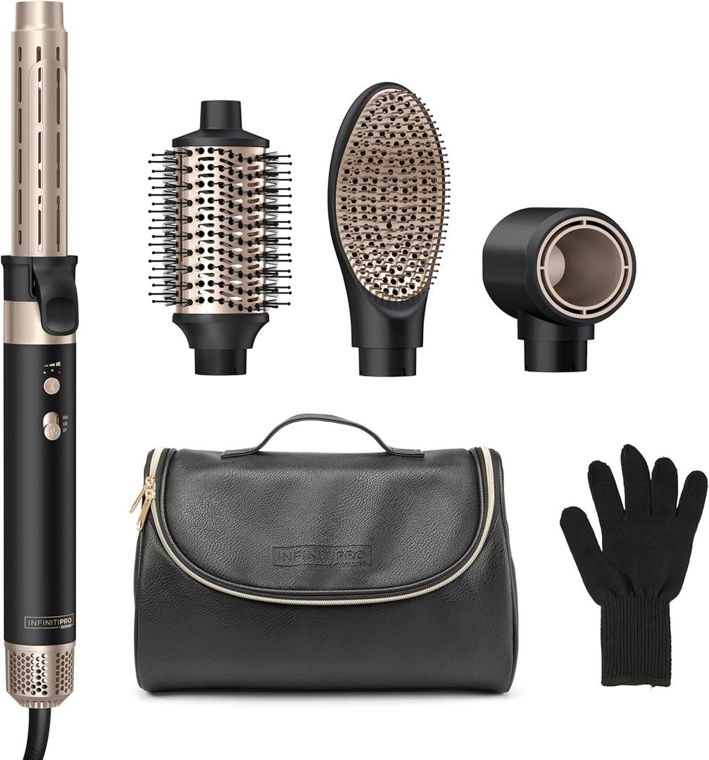 Infiniti PRO CONAIR Wet-to-Dry Styling Wand, Multi Hair Styling Tool for Curls, Waves, Blowouts, and Volume, 4 Attachments & Storage Bag,  Black