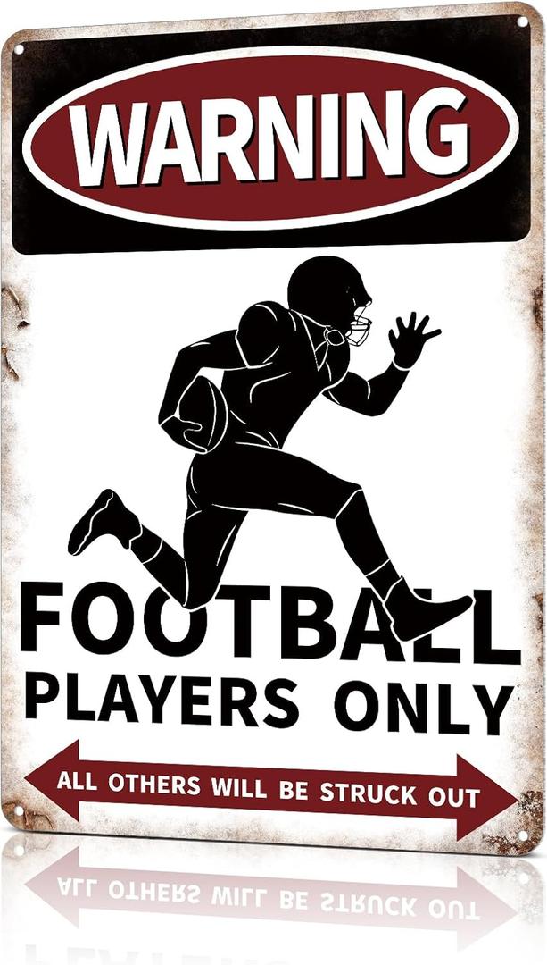 Football Decor Gifts Vintage Metal Tin Sign Poster for Boys Room Decorations Kids Bedroom Sports Signs Home Wall Posters Warning Football Players Only All Others Will Be Struck Out 12X8 Inches
