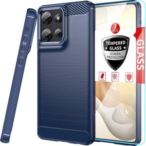 for Moto G Stylus 5G 2025 Slim Carbon Fiber TPU Case | with Screen Protector | for Moto G Stylus 5G 2025 Shockproof Protective Phone Cover | Anti-Slip Textured Back | Carbon Fiber (Blue)