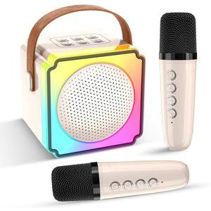 EFAILY Karaoke Machine for Kids, Christmas Birthday Gifts Toys Portable Bluetooth Speaker with 2 Wireless Microphones, Mini Karaoke Machine with LED Light for 4-12+ Years Old - Beige