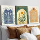 Mystical Sun and Moon Wall Art Vintage Botanical Flower Wall Decor Tarot Lily of the Valley Poster Canvas Prints Spiritual Astrology Artwork for Bedroom Living Room Framed 12x16 inch