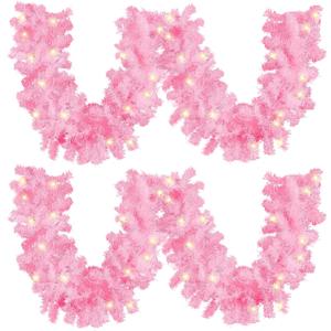 Hotop 9 ft Faux Spruce Artificial Valentine's Day Garland LED Garland Warm Pine Prelit Battery Operated Lighted Decor for Seasonal Indoor Home Fireplace Mantle Tree Stair(2 Pcs,Light Pink)