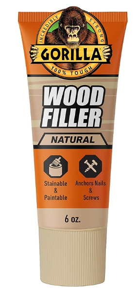 Gorilla All Purpose Wood Filler, Natural Color, 6 Ounce Tube (Pack of 1) - Water Resistant for Indoor or Outdoor Projects and Repairs