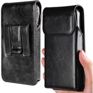 Miimall Leather Cell Phone Holster with Belt Clip, Phone Pouch for iPhone 16 Pro Max 15 Pro Max 14 Pro Max 13 Pro Max 12 Pro Max 11 Pro Max XS Max 16 Plus 15 Plus 14 Plus, Black-Large