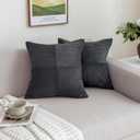 Grey Corduroy Throw Pillow Covers Set of 2 Boho Decorative Spliced Cushion Covers Farmhouse Modern Home Decor for Sofa Living Room Couch Bed (18x18 Inch)