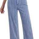 GRAPENT Striped Jeans for Women Trendy High Waisted Wide Leg Dressy Casual Slight Stretch Denim Pants Trouser Jeans (Large, Bay Blue)