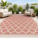 JONATHAN Y Moroccan Trellis Indoor Outdoor Area Rug 4X6 Red/Beige, Trebol Textured Weave for Backyard, Patio, Porch, Easy-Cleaning, High Traffic, Pet-Friendly, Non-Shedding (SMB109C-4)