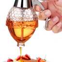 Honey Dispenser, 8oz Honey Dispenser No Drip Glass with Stand, Honey Container & Coffee Syrup Dispenser for Tea Time & Gifting, Elegant Honeycomb Honey Jar - Honey Pot Bottle for Maple Syrup Bee (Silver)