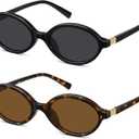 WOWSUN Retro Oval Sunglasses Womens Trendy Sun Glasses Sunnies UV400 Protection (2 Pack: Black Frame Grey Lens+tortoise Frame Brown Lens)