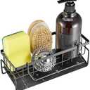 LSLCQW Black Sponge Holder for Kitchen Sink, Sink Caddy Organizer with High Brush Holder, Kitchen Countertop Organizers and Storage Essentials, Rustproof 304 Stainless Steel, Soap Dispenser
