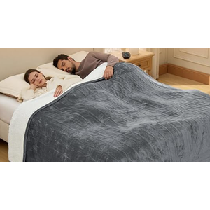 Bedsure GentleSoft Electric Blanket Queen Size  Soft Ribbed Flannel Heated Blanket with Dual Control, Heating with 10 Heat Settings & 10 Time Settings, 8 hrs Timer Auto Shut Off (84x90 inches, Grey)