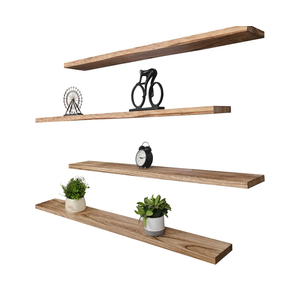 Wood Floating Shelves for Wall, Wooden Wall Shelves for Bedroom, Mounted Shelves for Living Room, Set of 4 Light Brown 48 Inch