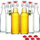 YEBODA Clear Glass Beer Bottles for Home Brewing with Easy Wire Swing Cap & Airtight Silicone Seal 16 oz- Case of 6