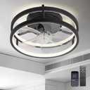 13" Small Low Profile Ceiling Fans with Lights and Remote, LED Fan Light, Modern Fandelier Compact Ceiling Fans Flush Mount for Bedroom Small Room (Black 001)