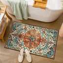 Wonnitar Boho Bathroom Rug, Washable Rug 2x3 Small Bath Rug, Vintage Distressed Kitchen Throw Mat, Non-Slip Entryway Door Mat Low-Pile Floor Carpet for Bedroom Laundry Bedside (Orange/Multi,2'x3')
