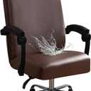 Shukii Waterproof Office Chair Cover PU Leather Computer Seat Covers Stretch Rotating Chair Slipcover with Elastic Bottom Universal Chair Protectors for Rotating Boss Chair (Brown, Large)