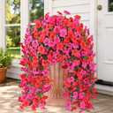 Realistic Artificial Flowers for Outdoors, 8 PCS Full UV Resistant Artificial Outdoor Flowers, Large Size Faux Flowers for Outdoor planters Fake Hanging Flowers Plants for Porch, Front Door, Garden (Purple Red+red)