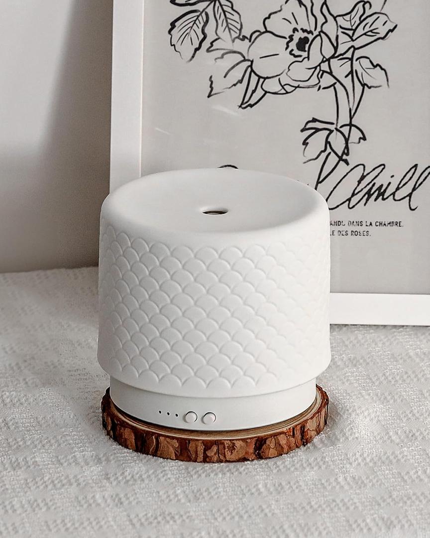 Essential Oil Diffuser, Ceramic Diffuser for Essential Oil Large Room Diffusers,Ultrasonic 280ml Aromatherapy Diffuser with Essential Oil, Bedroom Vaporizer Cool Mist Humidifier for Home Office (White)