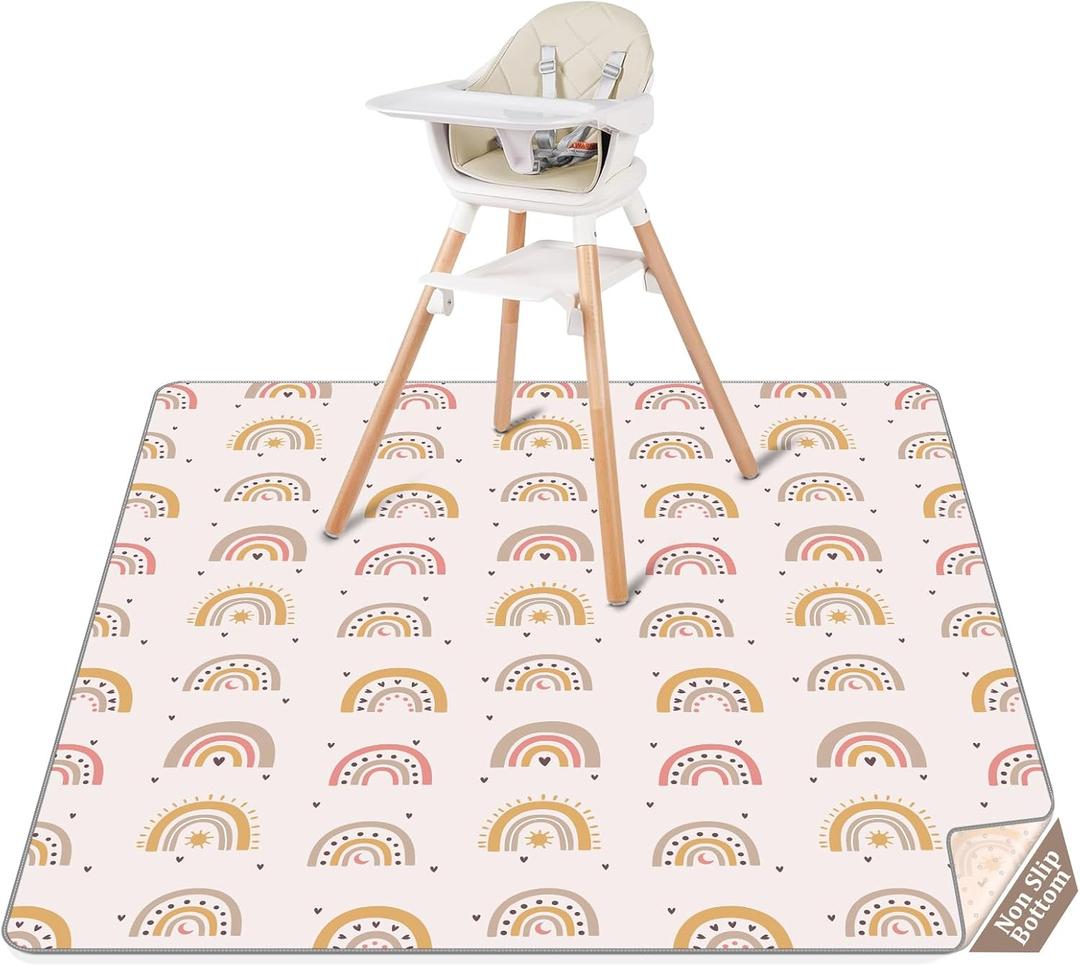 CLYMENE Splat Mat for Under High Chair | 51x51 Inch Anti-Slip Baby Splash Mat | Waterproof & Washable Spill Mat for Highchair Floor and Infant Play (Boho Rainbow)