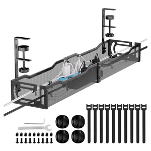Mzmaxy Cable Management, 25'' Cable Management Under Desk No Drill, Metal Cord Organizer with Clamp for Standing Desk, Cable Organizer for Home Office, Black