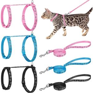Auidy_6TXD 3 Pack Cat Harness and Leash Reflective Cat Harness Escape Proof for Walking Adjustable Kitten Harness for Small Medium Cats