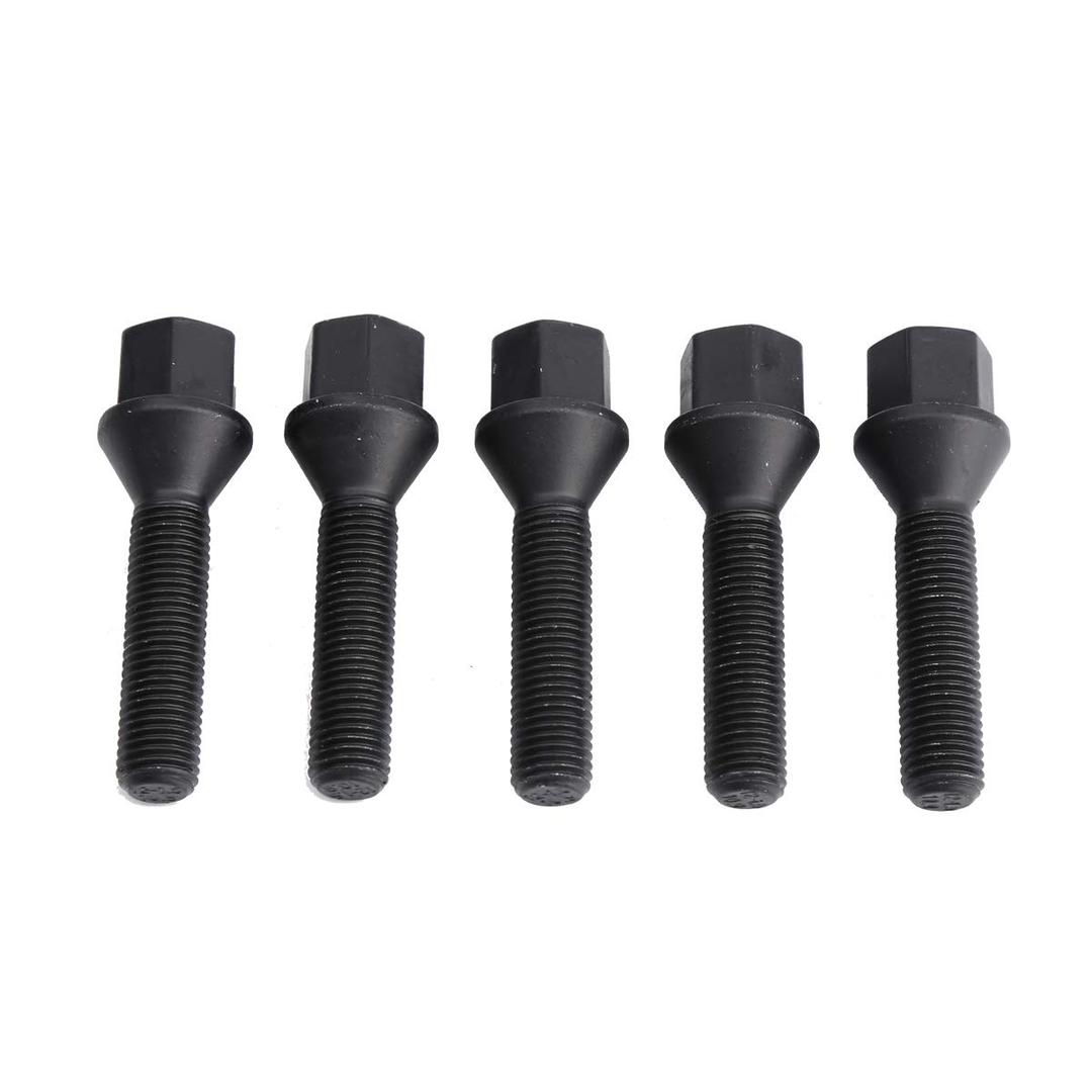 12x1.5mm Tuner Lug Bolts, KSP Conical Seat Extended 40mm Shank 17mm Hex for Aftermarket Wheels, 5PCS Black