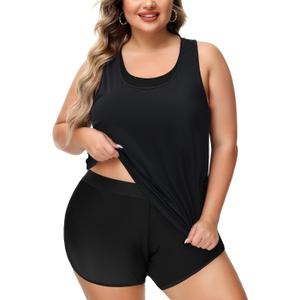NIeyook Women Plus Size 3 Piece Tankini Swimsuits Athletic Bathing Suits with Boy Shorts Tank Top with Sports Bra (Black) 14 Plus