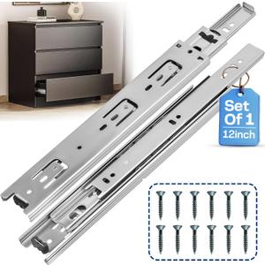 12 Inch Drawer Slides 1 Pair (2pcs) Side Mount Rails - Heavy Duty Full Extension Ball Bearing Drawer Slide Glides for Cabinet Kitchen, Dresser Runners - Draw Slides Sliders 100Lb Capacity