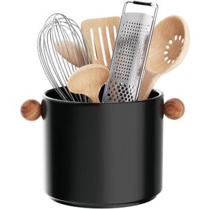 Utensil Holder,5.4"Ceramic Kitchen Utensil Holder for Countertop,Large Cooking Utensil Crocks,Modern Spatula Holder with Detachable Knob for Counter,BlackB