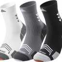 Compression Sport Running Socks: Athletic Crew Socks for Men Women Cycling Hiking Basketball Work,3 Pairs, 9-13, A-white Gray Black