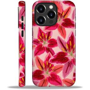 Compatible with iPhone 16 Pro Case - Dual-Layer Protection, Hard Shell with Silicone Interior,Slim Scratch Resistant Shockproof for Woman Men - Cute Colourful Flowers Lily