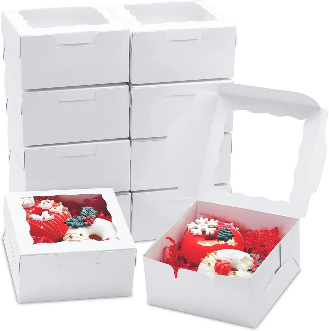 50 Pack 5x5x2.5 Inch Bakery Boxes Cookie Boxes with window Treat Box Chocolate Covered Strawberries Box for Macaroon Dessert Cupcake Pastry Muffins