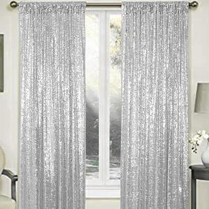 Silver Sequin Backdrop Curtains - 2 Panel 2FTx8FT Glitter Drapes for Wedding, Birthday, Bridal Party