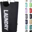 Tall Laundry Hamper with Handles，Large Laundry Basket, Freestanding Clothes Hamper Bag – Folding Dirty Fabric Laundry Bin for College Dorm，Laundry Room, Sturdy, Lightweight – 95L (Black)