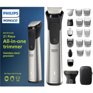 Norelco New Philips Multigroom Series 9000-21 Piece Men's Grooming Kit for Beard, Body, face, Nose, Ear Hair Trimmer w/Premium Storage case, MG9510/60