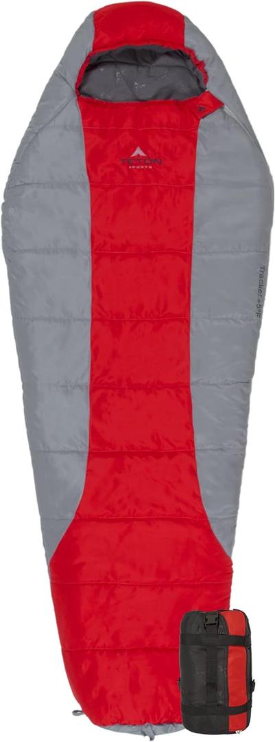 Teton 20F and 5F Degree Sleeping Bag; Lightweight, Warm Weather Mummy Sleeping Bags for Adults and Kids, Camping, Backpacking, Hiking (Red)