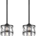 2 Pack 1 Light Hanging Kitchen Island Modern Crystal Pendant Light Fixture Black Finish Crystal Shade for Bar,Dining Room,Corridor,Living Room Over Sink