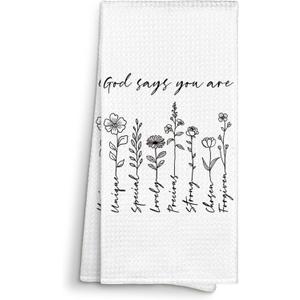 Sviojuce Floral Christian Bible Verse Kitchen Towels Decorative 16x24, Flower Inspirational Scripture God Says You are Dish Towels Cloths Dishcloths Tea Towel, Religious Bathroom Hand Towel Decor