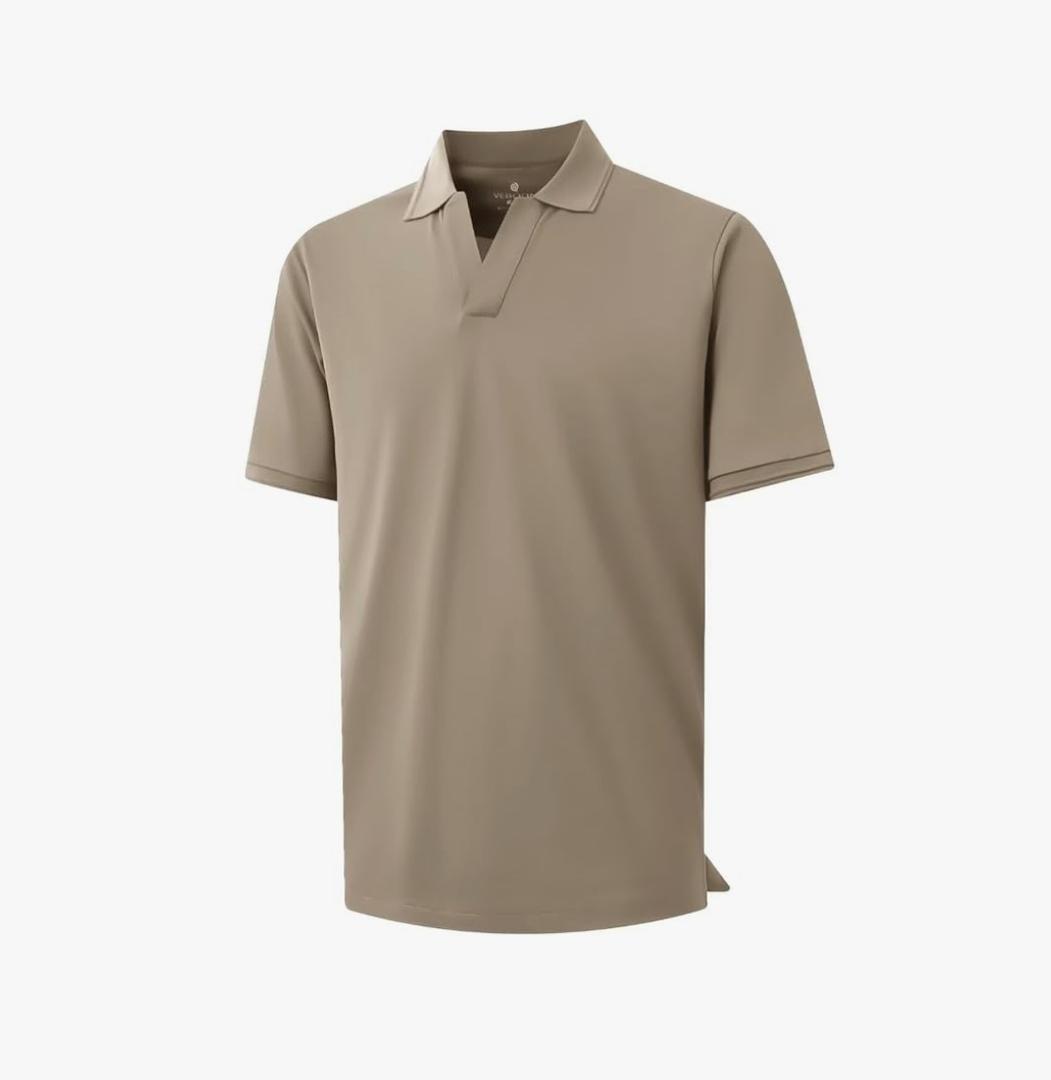 VEBOON Mens V Neck Polo Shirts Short Sleeve Lightweight Business Collared Shirts Performance Golf Polo Shirts for Men S