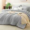 CozyLux Queen Comforter Set Light Grey, 7 Pieces Bed in a Bag Queen Comforter Set with Sheets, Light Gray Luxury Bed Sets with Down Alternative Comforter, Fitted Sheet, Flat Sheet, Pillowcases & Shams