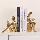 Ceramic Decorative Bookends, Book Ends for Shelves, Home Office Decor Aesthetic Statues Book Holders Stoppers for Bookshelf, Table, Bedroom Living Room Decoration (Gold)