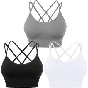 Evercute Cross Back Sport Bras Padded Strappy Criss Cross Cropped Bras for Yoga Workout Fitness Low Impact, Large