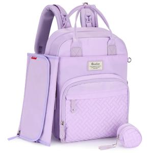 RUVALINO Diaper Bag Backpack, Multifunction Travel Pack Maternity Baby Changing Bags, Large Capacity, Waterproof, Light Purple RUVALINO Diaper Bag Backpack, Multifunction Travel Pack Maternity Baby Changing Bags, Large Capacity, Waterproof, Light Purple