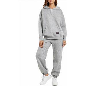 Womens 2 Piece Sweatsuit Set, 2025 Casual Long Sleeve Hoodie with Loose Wide Leg Sweatpants for Fall and Winter, Light Gray, Medium